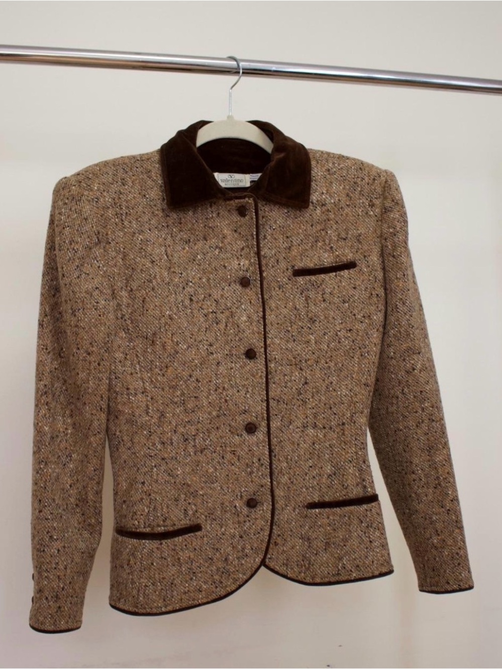 Brown Wool Women's Jacket with Contrast Collar